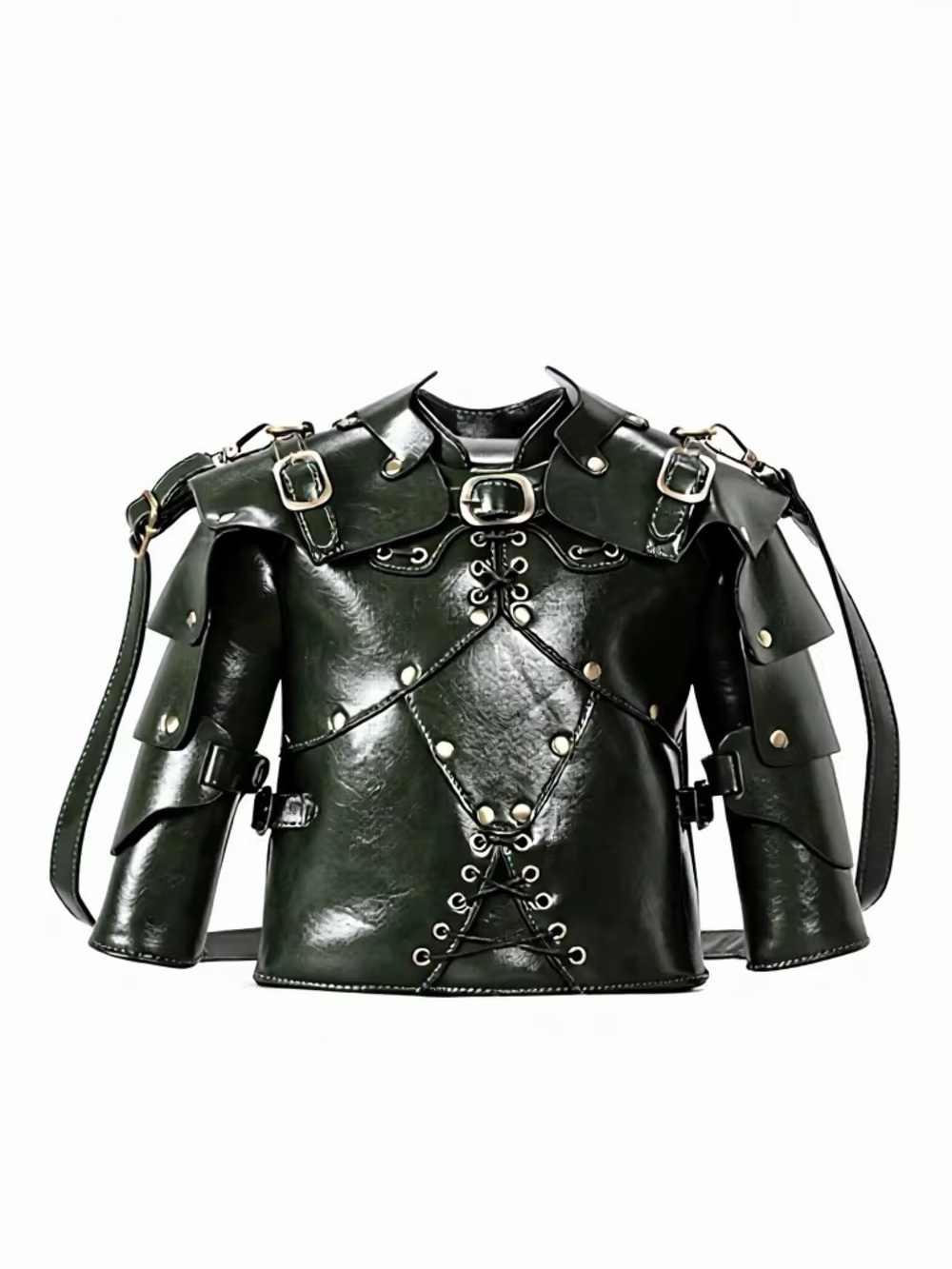 Dark Green Leather Harness Crossbody Bag